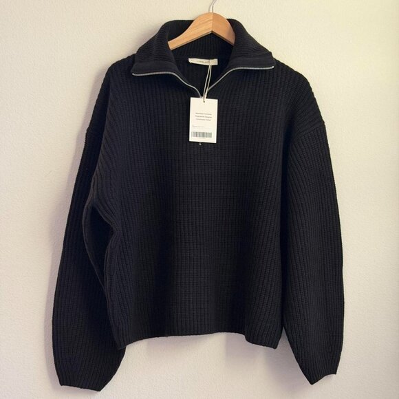 Everlane The Half-Zip Sweater in Luxe Merino in Black, Size Large - Picture 6 of 9